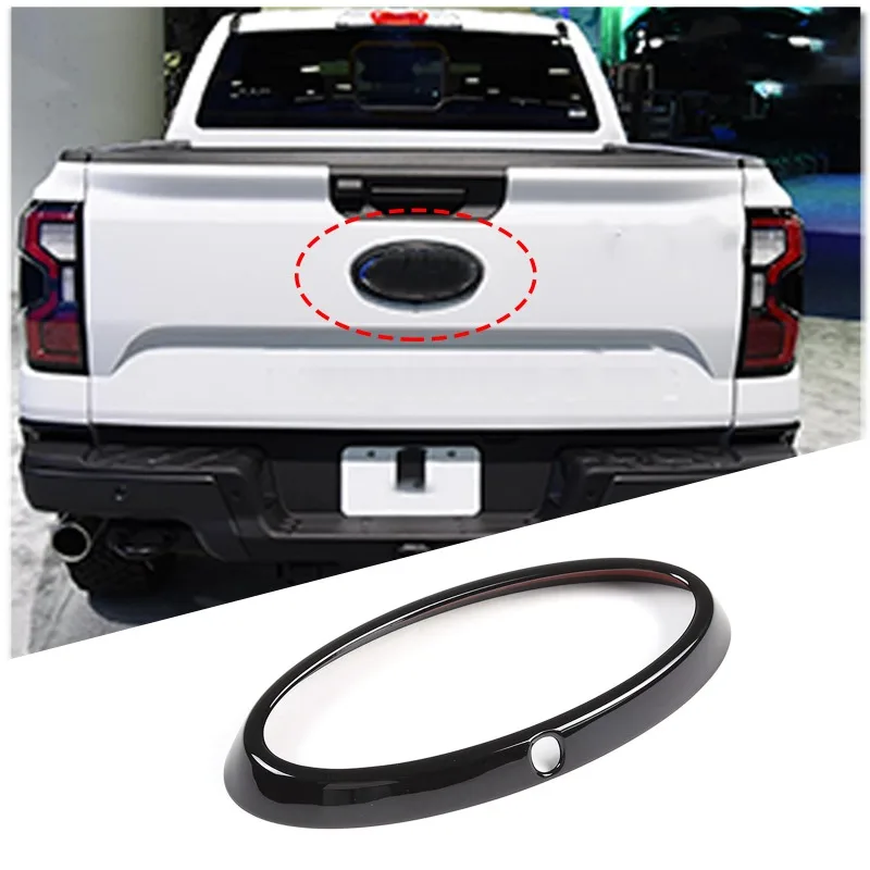 ABS Carbonfaser/Hochglanz-Schwarz Auto Heckemblem Ring Logo Rahmenabdeckung Dekoration Zierleiste passend für Ford Ranger 2023 2024 2025 2026
