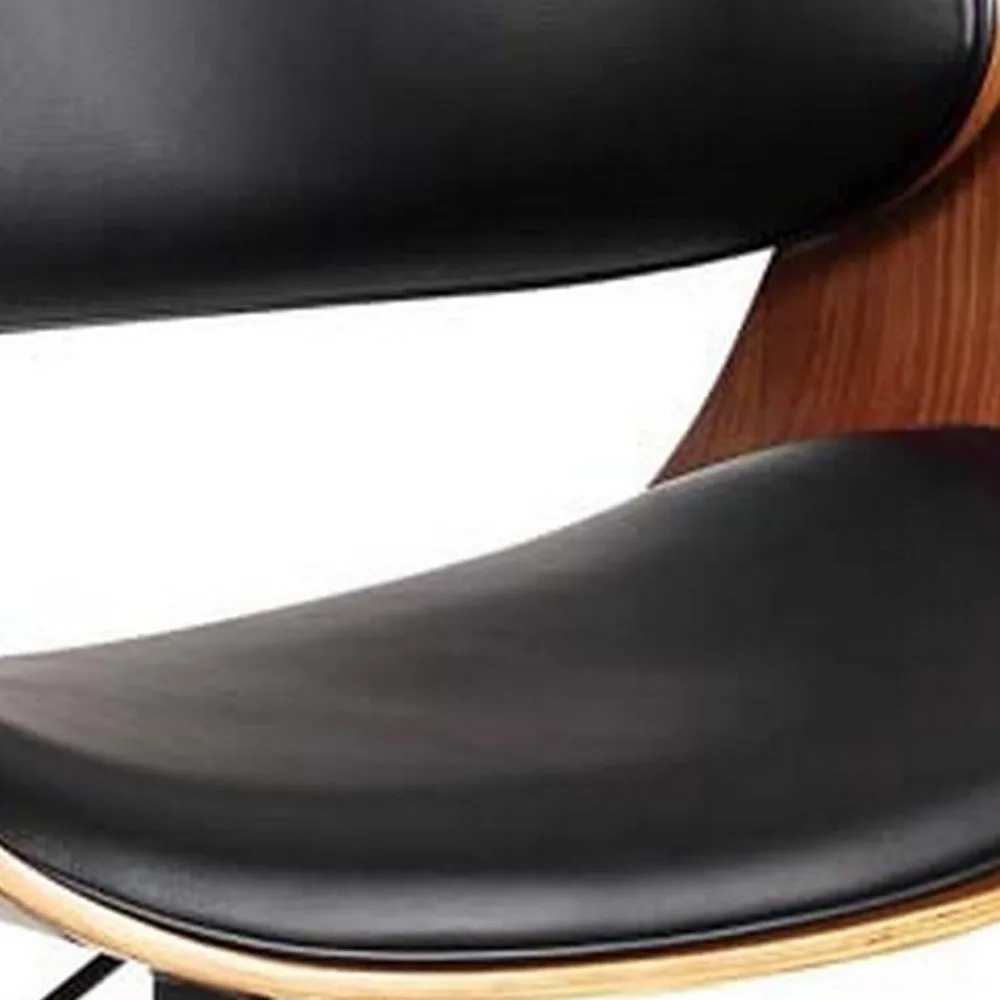 Benjara Joan 23 Inch Office Chair, 360 Swivel, Black Faux Leather and Brown Frame