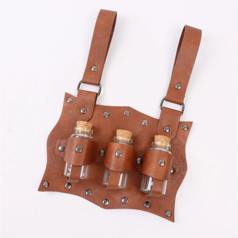 Cosplay Medieval Leather Belt Renaissance Cork Leather Case With 3 Dark Magic Bottles Set Cosplay Halloween Costume Prop Cosplay