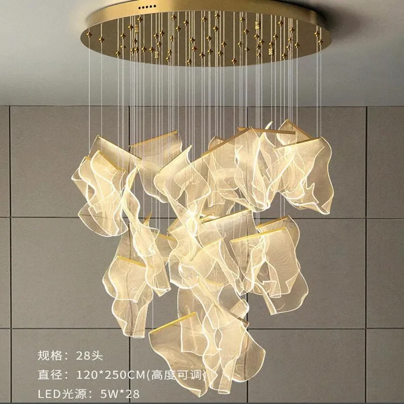 Postmodern Creative LED Chandelier Lighting Duplex Rotating Staircase Light Guide Hanging Lamp Living Room Adjustable Luminaires