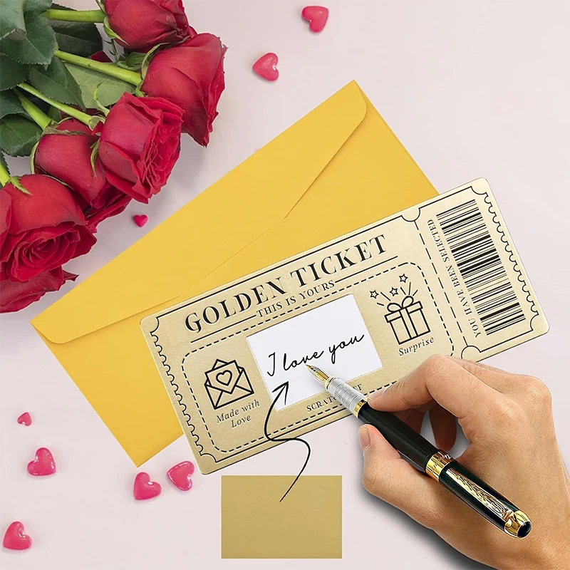 6 Pieces Golden Ticket Scratch-off Cards With Envelopes, Scratch & Reveal Surprise Ticket For Writing Your Own Special view 4