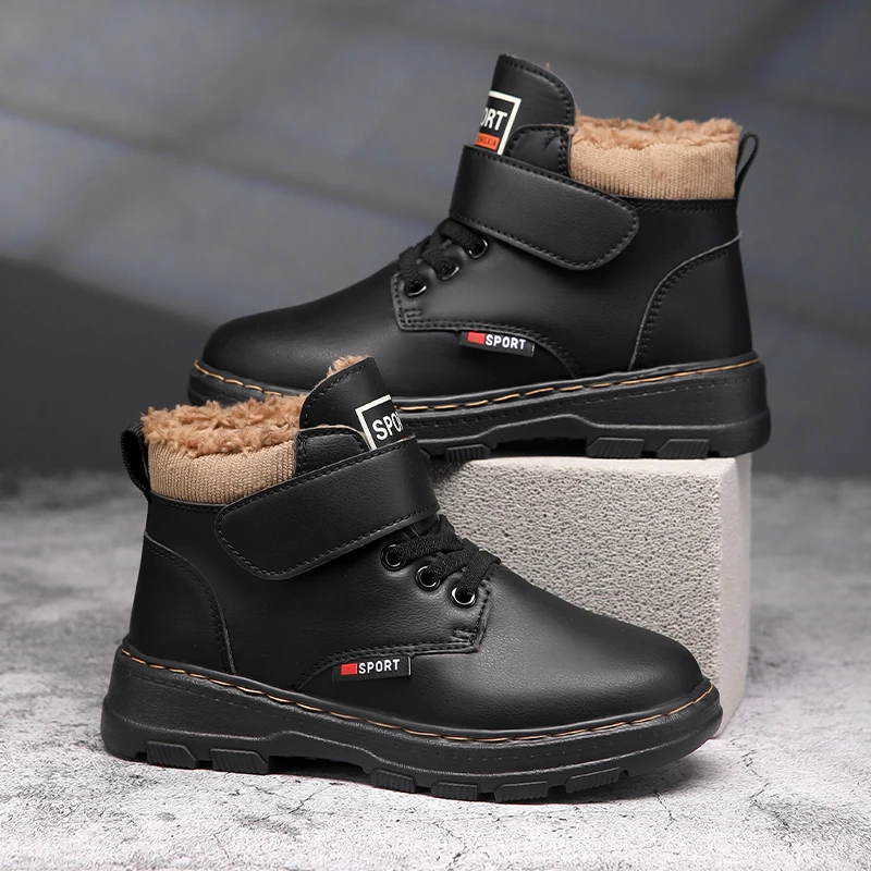 

Роскошные детские ботинки для мальчиков, плюшевые детские модельные туфли из искусственной кожи, теплые зимние ботинки на меху для мальчиков, повседневные спортивные кроссовки, размер 29-39