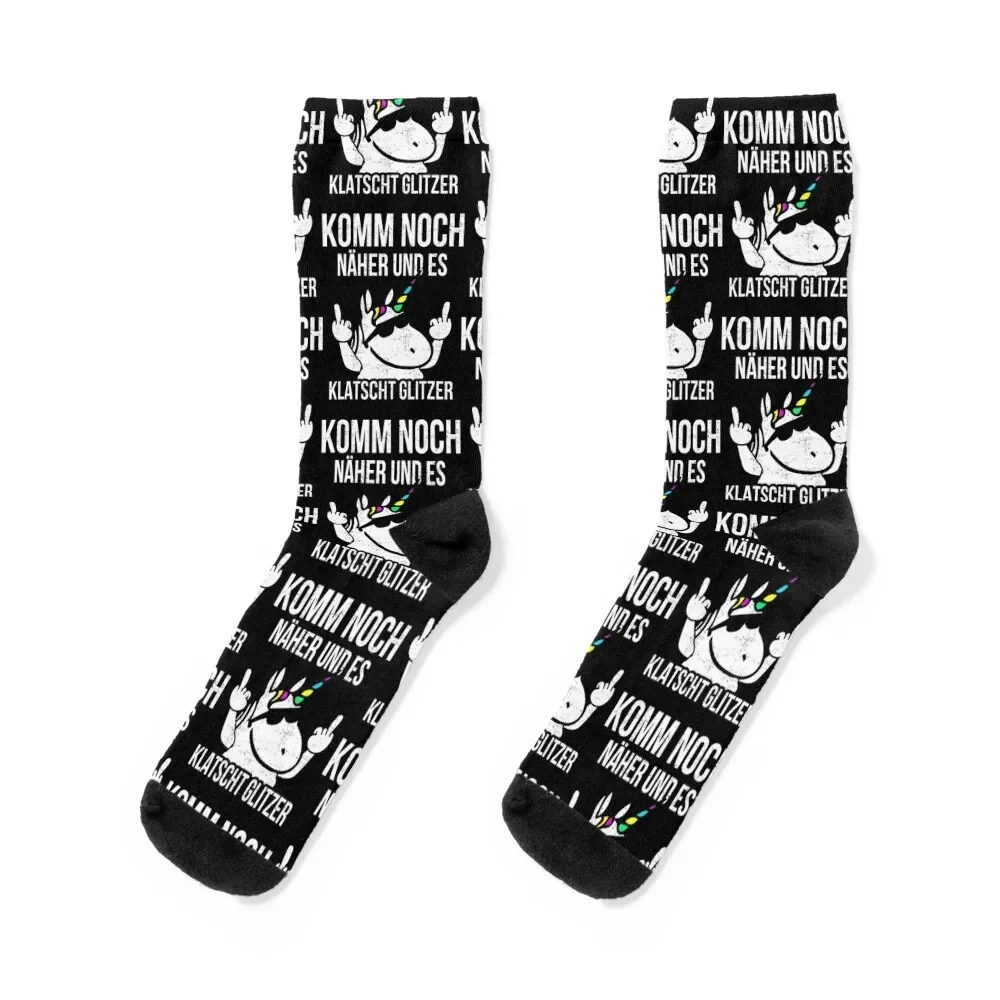 

Komm Noch Nher & Es Klatscht Glitzer Mittelfinger Einhorn Socks kids custom Women's Socks Men's