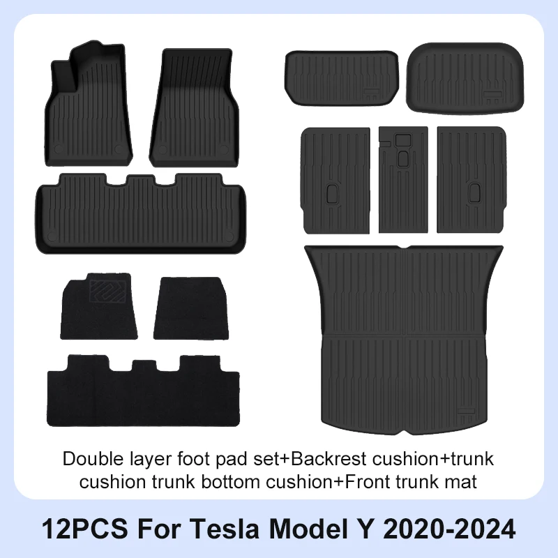 Tesla Model Y Vloermatten 2024 2023 2022 2021 2020 All Weather Vloerbeschermers Volledige Set Waterdicht Antislip Interieurbescherming