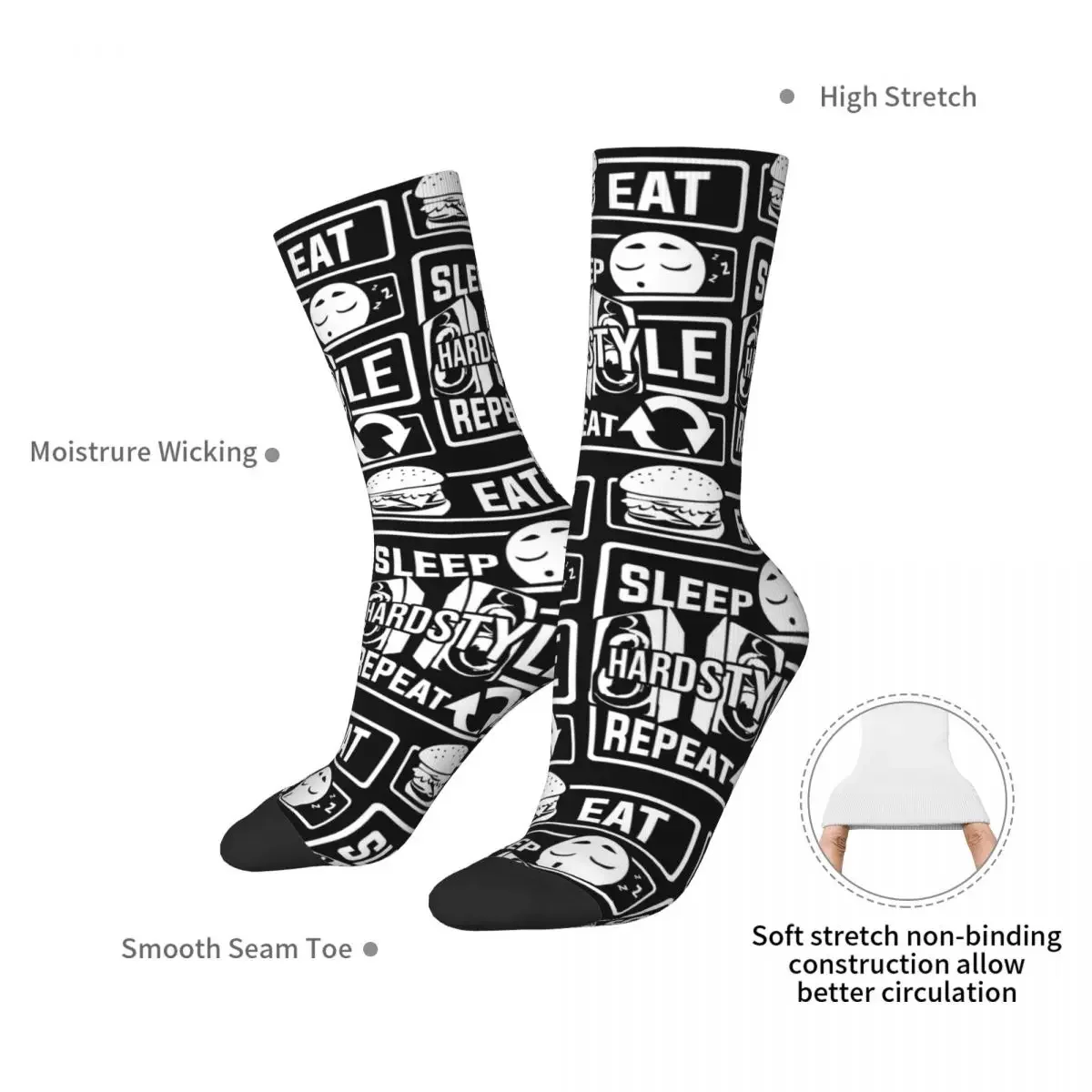 Eat Sleep Hardstyle-Calcetines de baile de fiesta de bajos repetidos, medias Harajuku de alta calidad para todas las estaciones, calcetines largos para regalos Unisex