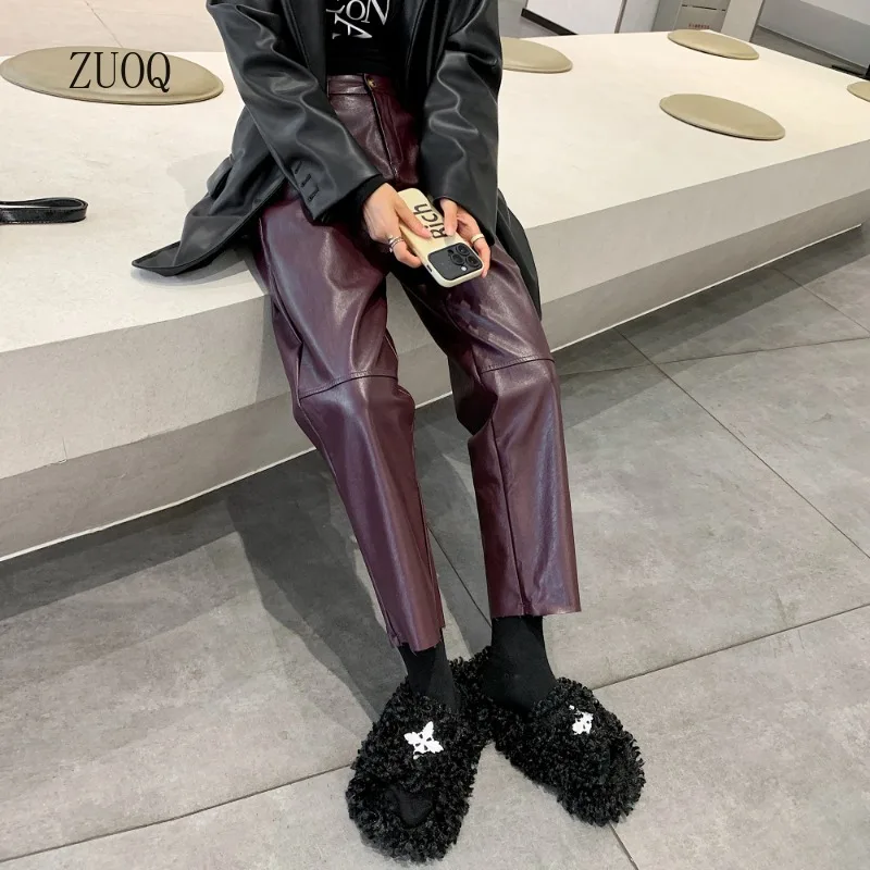 Pantaloni in pelle PU Donna 2025 Autunno e inverno Nuovi pantaloni casual a vita alta Pantaloni moda solidi Donna