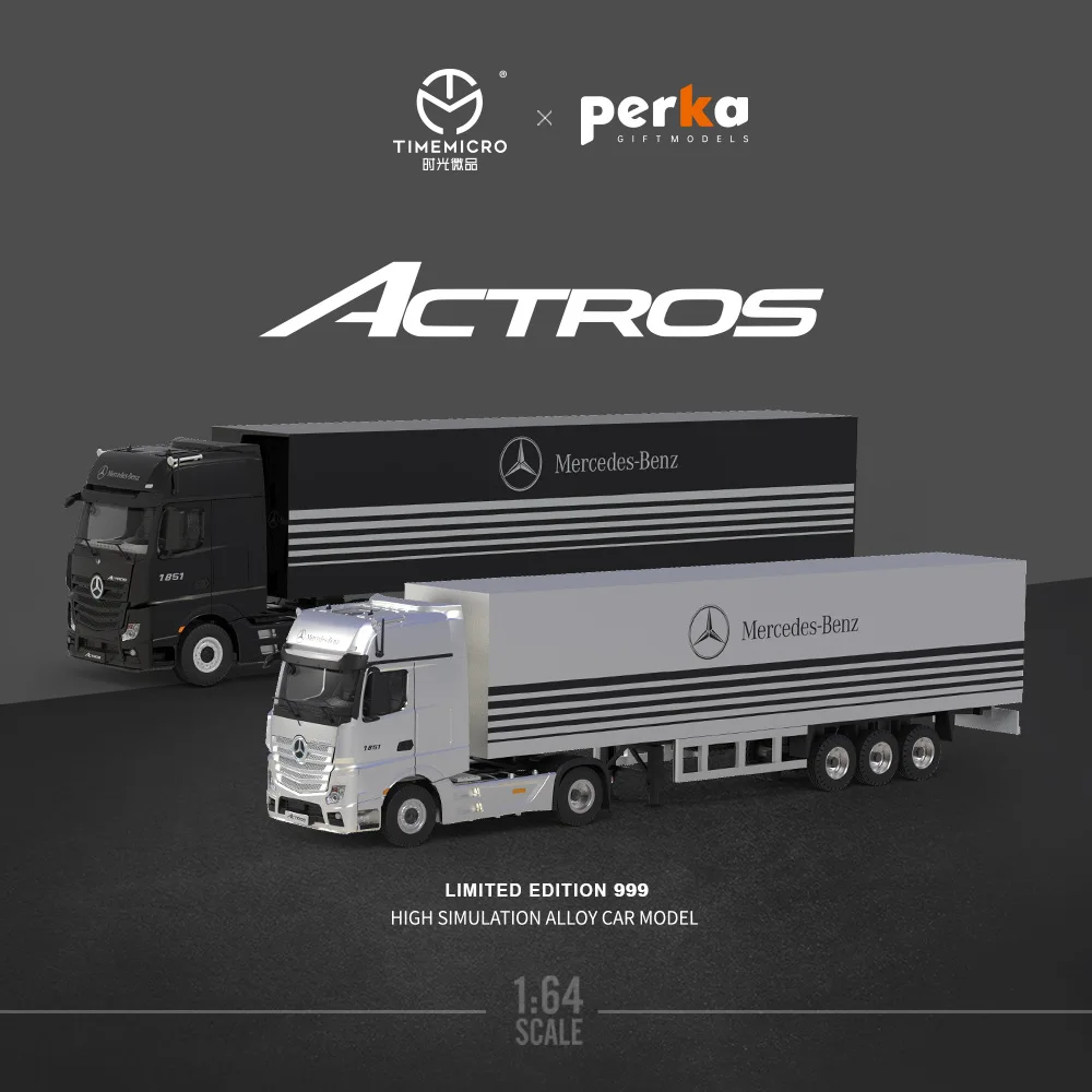 Timemicro+Perka Collaboration 1:64 Actros Container Truck Simulation Alloy Car Model Ornament Collection Gift