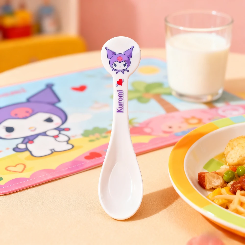 Sanrio Soup Spoons Kuromi Hello Kitty Cartoon Cute Fall Prevention Children Tableware Dishwasher Safe for Dinner Dessert Spoon
