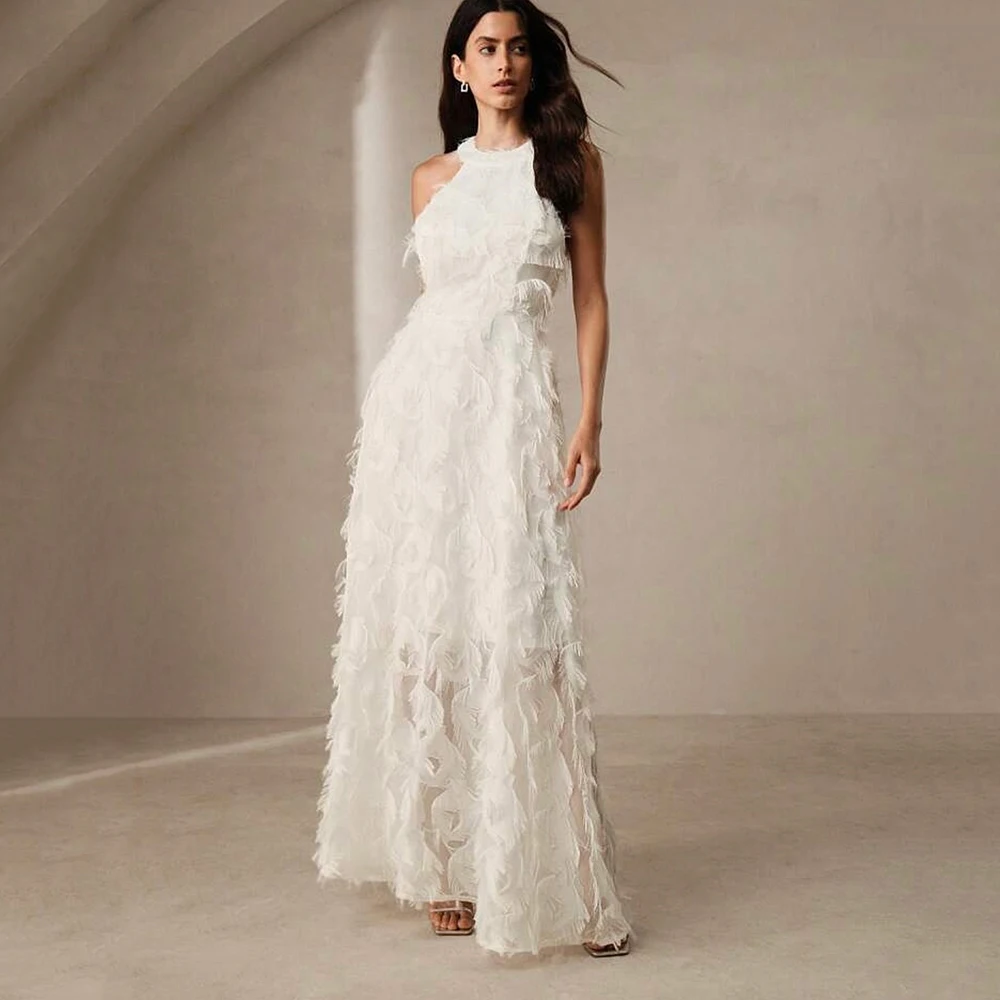 

Customized O-neck Sleeveless Evening Dress Simple ILLUSION Sleeveless Chiffon Party Dress Appliques Ankle Length Prom Gown