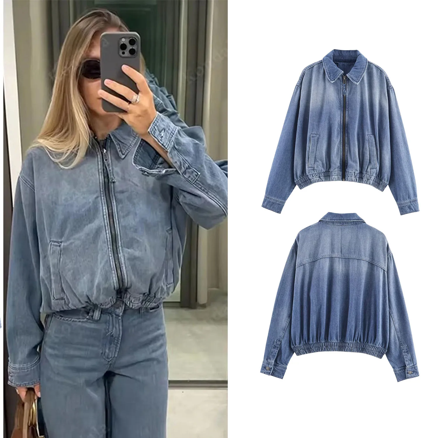 

Women's Autumn Winter Casual Denim Jacket Coat Female Loose Zipper Short Outwear Daily Commuting Jackets Streetwear