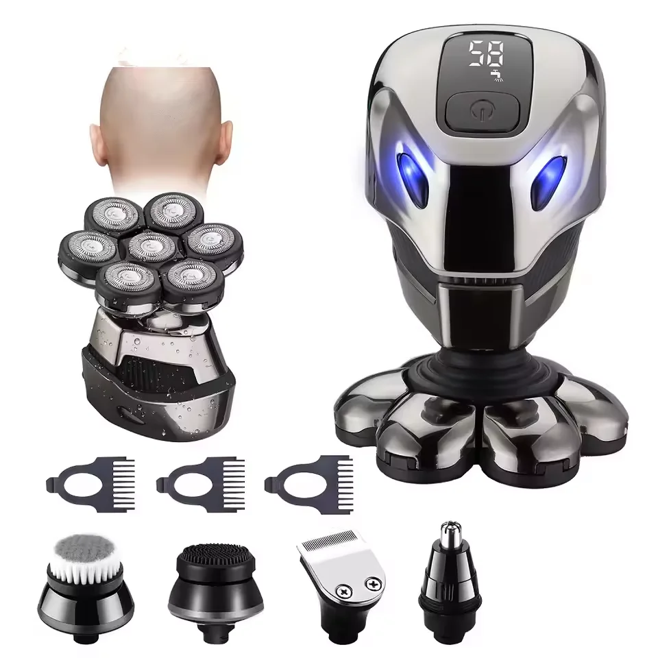 Men Electric Head Shaver 7D Magnetic Razor Hair Trimmer Rechargeable LED Display Waterproof Beard Shavers Wet Dry Hair Trimmer