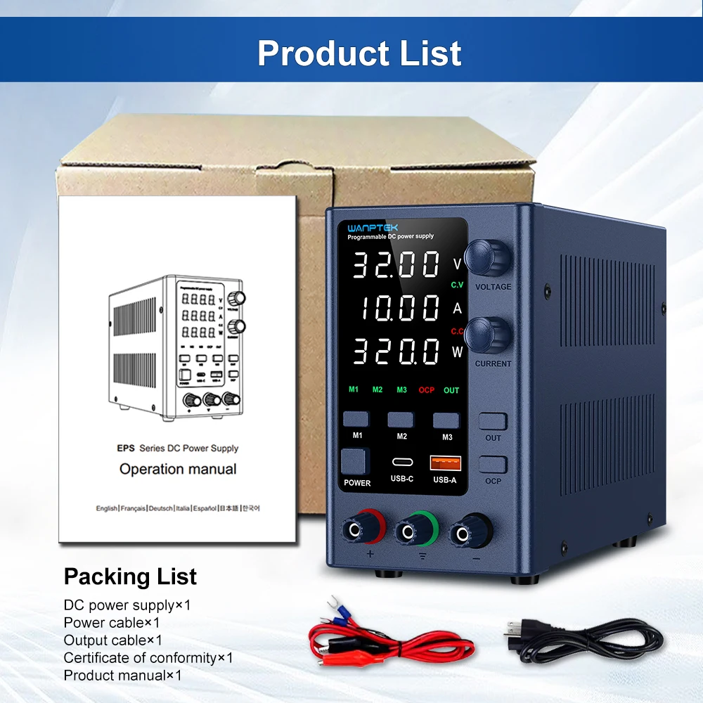 Wanptek fonte de alimentação dc ajustável 30v 5a 10a laboratório função de memória programável banco fonte de alimentação interruptor regulador de tensão 60v5a
