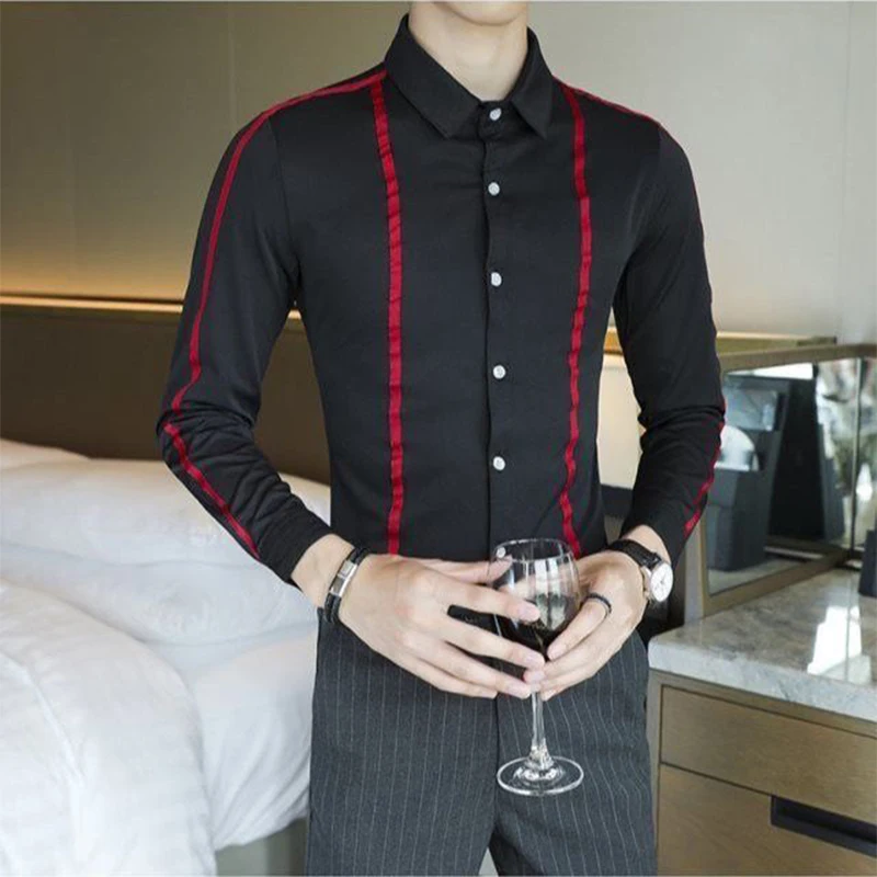 Spring Autumn Oversized Korean Fashion Patchwork Slim Shirt Homme Long Sleeve Casual All-match Bottomed Blouse Male Cardigan Top