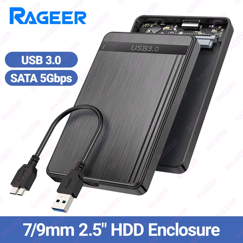 

RAGEER SATA 2.5" HDD Enclosure USB3.0 To SATA 3.0 5Gbps External Hard Disk Case for 7mm/9.5mm 2.5" HDD SSD, Support UASP