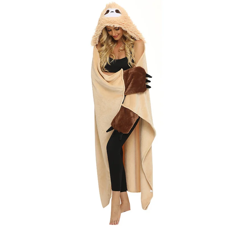 Sloth Cloak Cartoon Animal Blanket Casual Hooded Flannel Sleeping Bag Camel TV Blanket Alpaca Rabbit Pattern Wearable Duvet