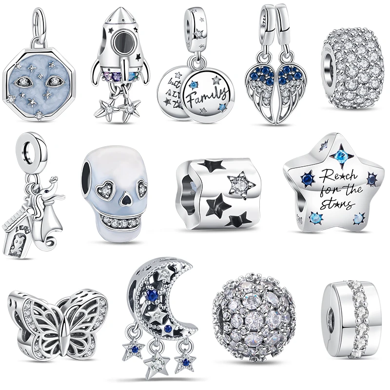 

New 2024 Sparkling Splitable Angel Wings Space Love Rocket Star Charm Beads 925 Sterling Silver Fit Original Pandora Bracelet