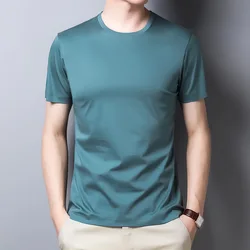 Summer Middle-aged Men's Double Mercerized Cotton Round Neck Short-sleeved T-shirt Solid Color Korean Version Men's T-shirt