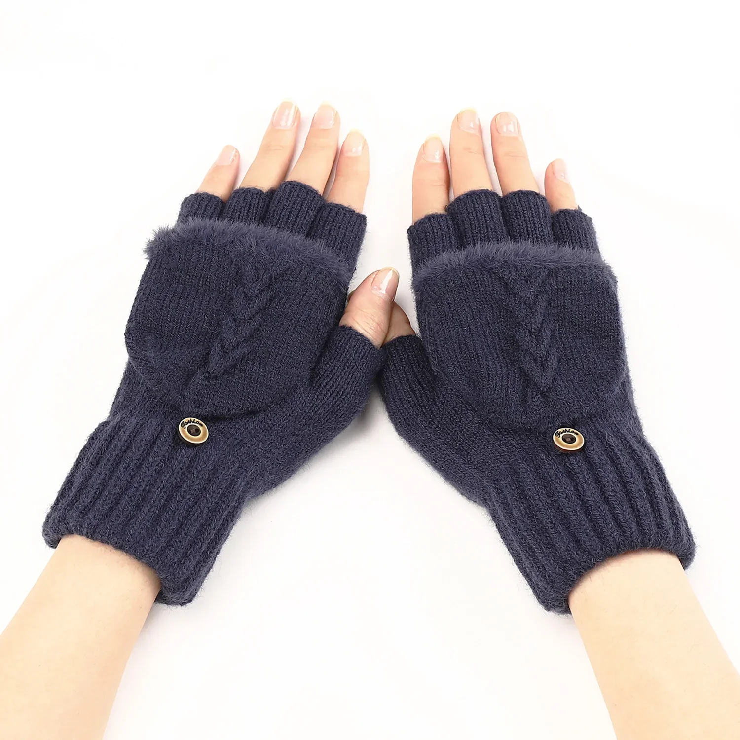 Fingers Free Wool Gloves Women Knitted Flip Fingerless Exposed Finger Thick Glove Mittens Winter Warm Thickening Women Mitts