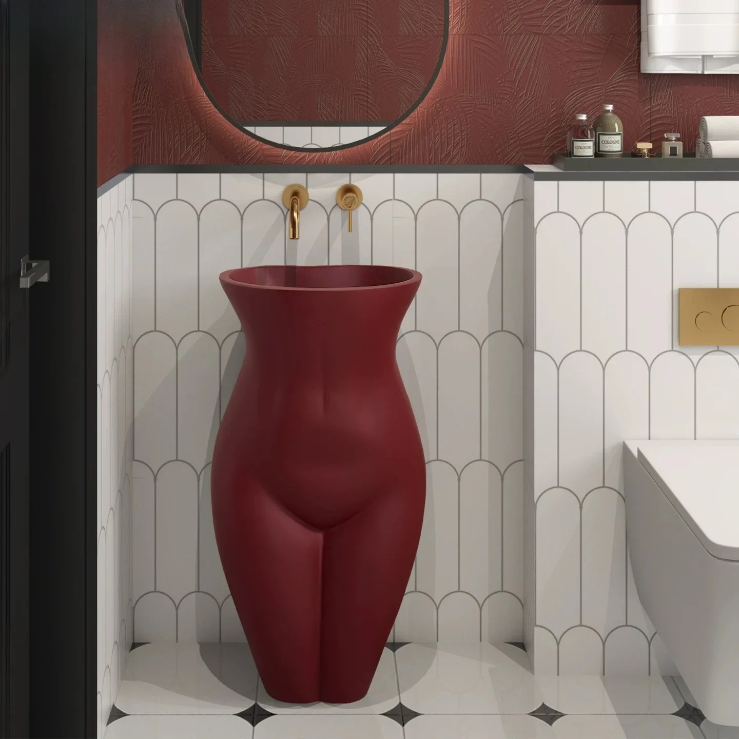 xx-Italian Burgundy High-end Column Basin Designer Personalized Art And Creativity Integrated Floor Club Wash Basin