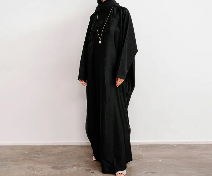 Loriya Abaya Dubai 2025 Premium Jacquard Plus Size Damska Sukienka Abaya z Wewnętrznym Paskiem Luksusowy Muzułmański Kaftan Abaya z Rękawami typu Batwing