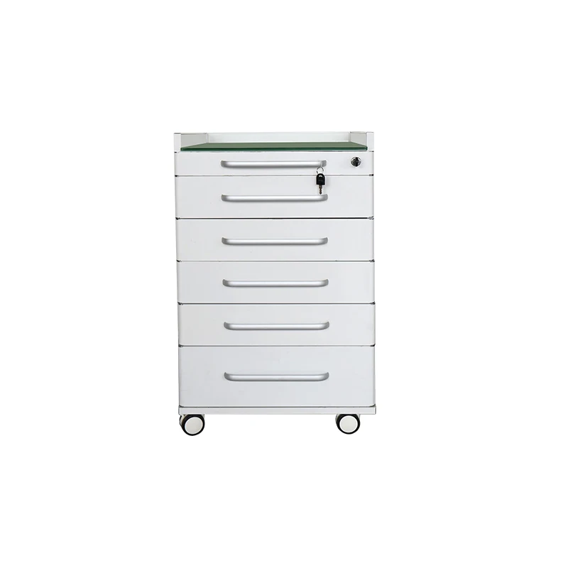 5 drawer side cabinets, aluminum pull-brake wheels, heat-resistant tempered glass desktop