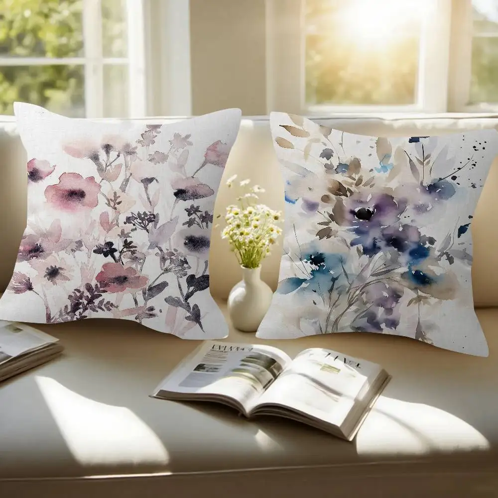 Wildflowers Watercolour Decorative Room Aesthetics Pillow Case Home Decor Bedroom Sofa Bed Couch Pillow Cover 45x45