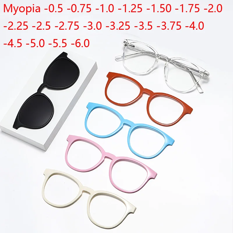6 In 1 Myopia Polarized Sunglasses Men Women Clip Magnet Classic Style Glasses Custom Optical Eyewear Frame -0.5 to-10
