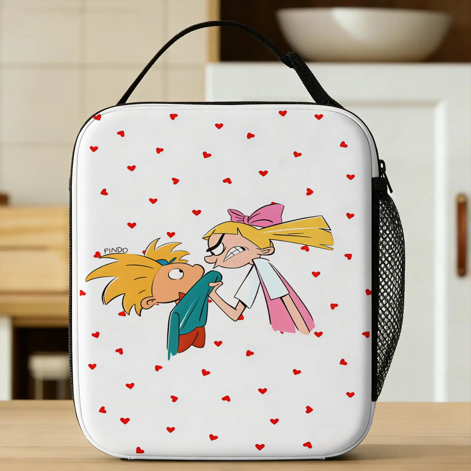 Arnold y Helga Lunch Bag  Fun Lunch Box For Men Outdoor Picnic Portable Cooler Bag Oxford Print Tote Food Bags