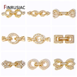 18K Gold Plated Brass Pearl Clasps Connector Fasteners,Inlaid Zircon Closure Lock Clasps For DIY Jewelry Making Supplies