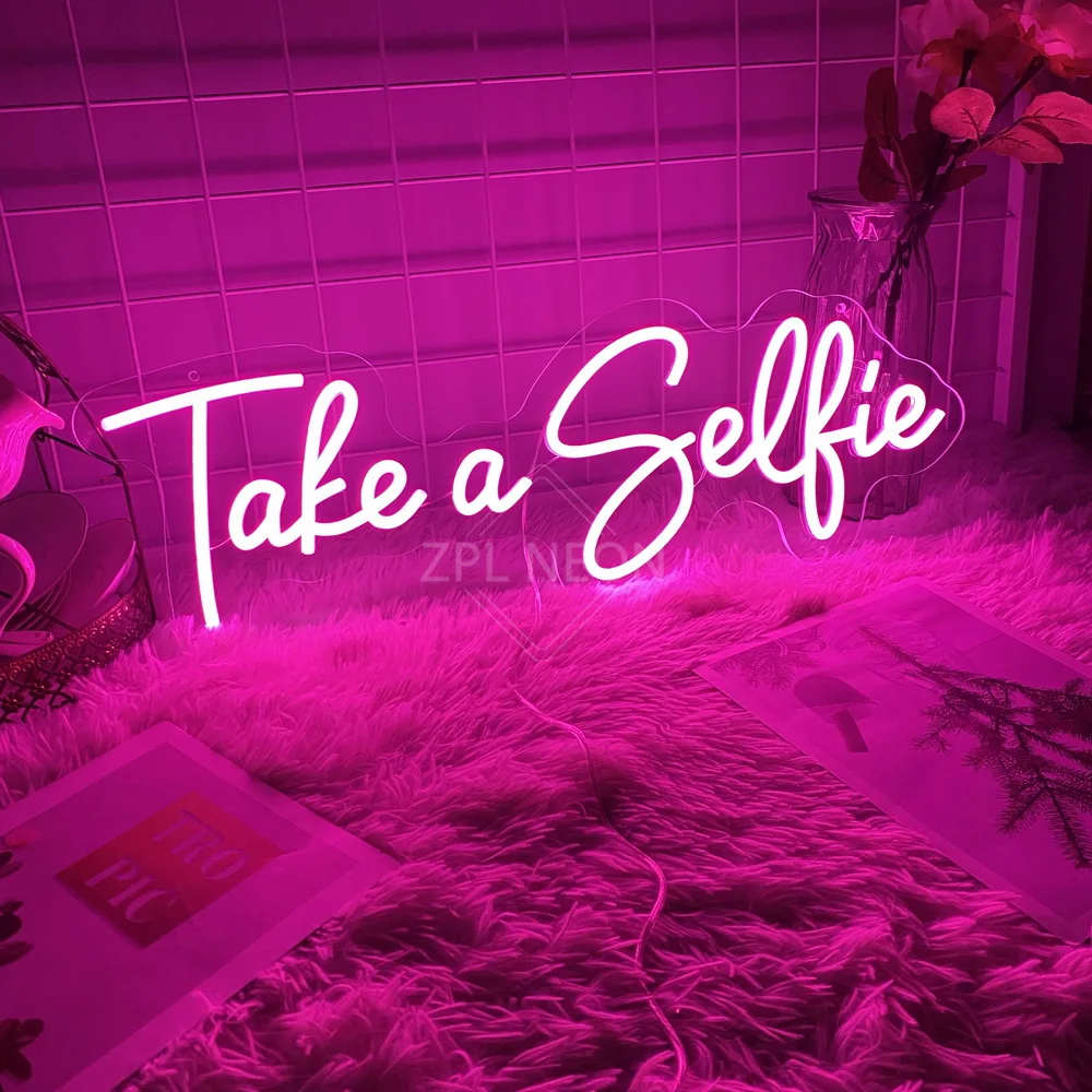 Take A Selfie Neon Sign LED Lights Aesthetic Room Bedroom Decor Wall Art Atmosphere Neon Light Cafe Bar Club Shop Night Lights