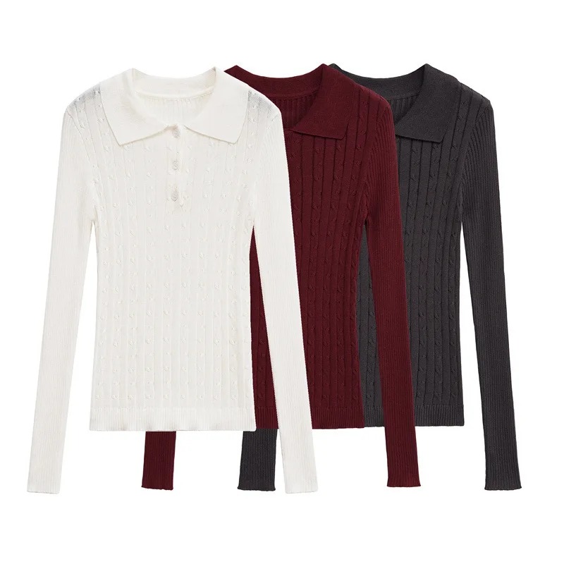 Summer New Striped Solid Color Knitted POLO Shirt Collar Jacket