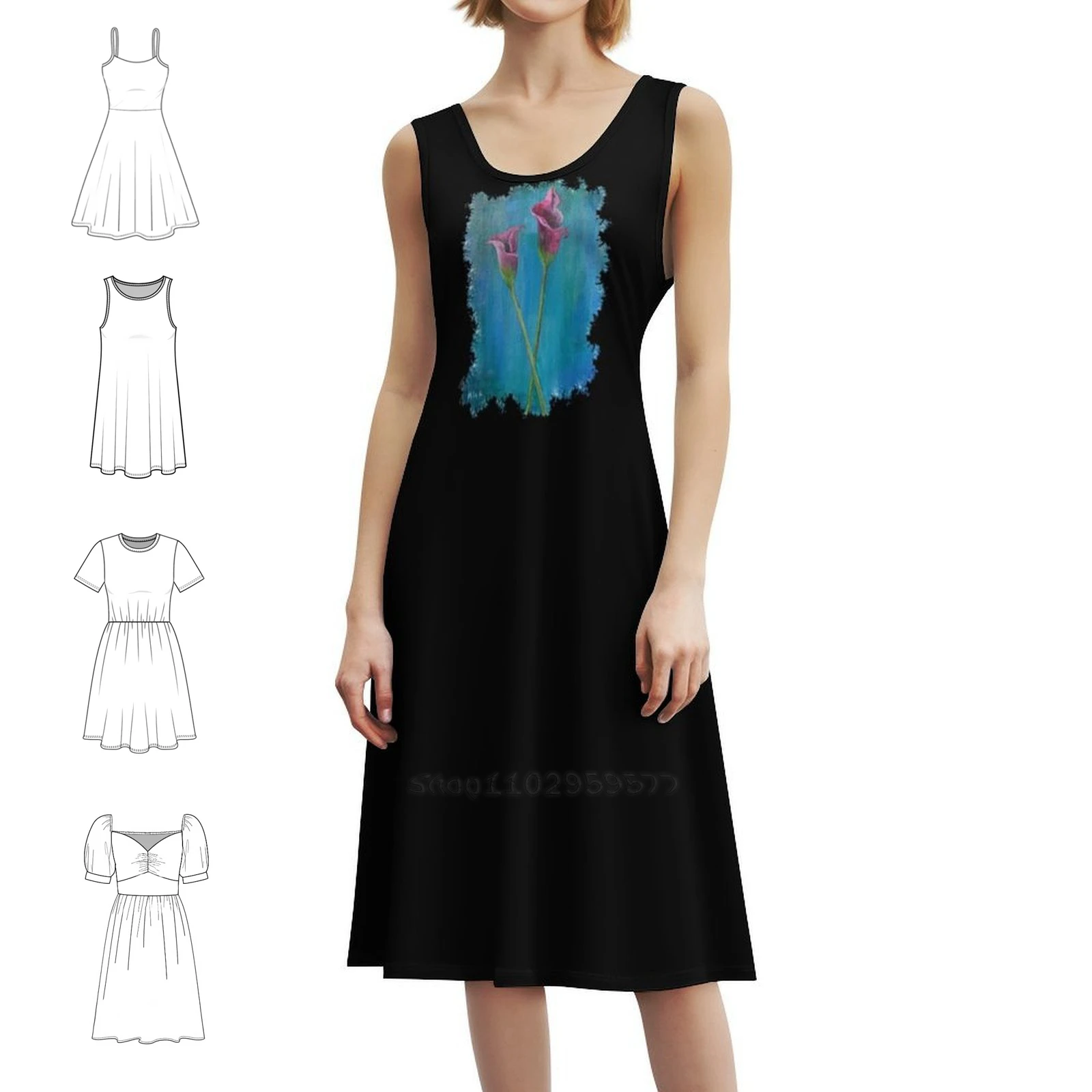 زنابق كالا الجميلة: أناقة على كل جذع فستان هيب هوب نسائي ملابس الشارع مطبوع عليه رسومات جرافيكية للحفلات والنوادي باللون الأرجواني كالا #1