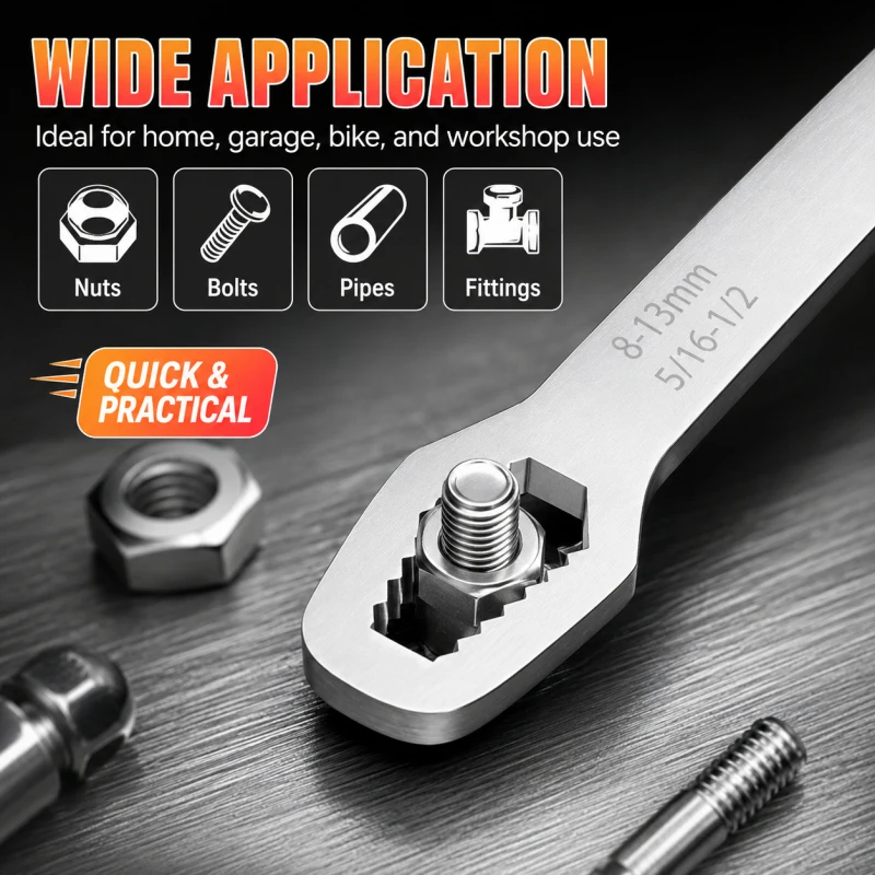 Multifunctional Double Head Wrench, Self-adjusting Ratcheting Spanner, 8-22mm Universal Crows Foot Tool, Home Repair Kit