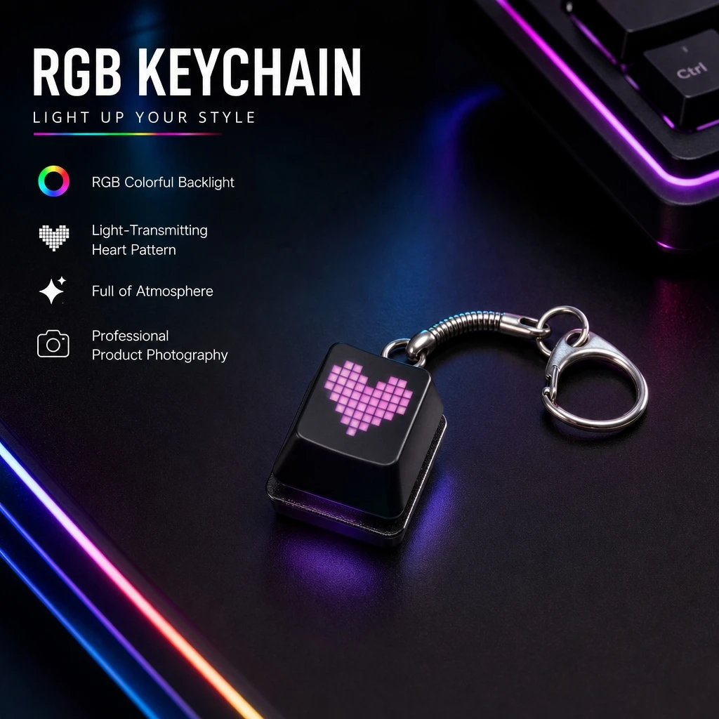 Chaveiro de Teclado Mecânico RGB Colorido, Testador de Dedo, Chaveiro de Lazer e Entretenimento para Homens, Brinquedo Antiestresse para Escritório