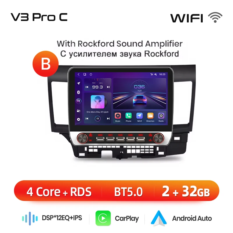 Junsun 13.1″ QLED Draadloze CarPlay Android Auto Autoradio Voor Mitsubishi Lancer 2007-2013 Intelligente Systemen DSP SWC RDS GPS FM