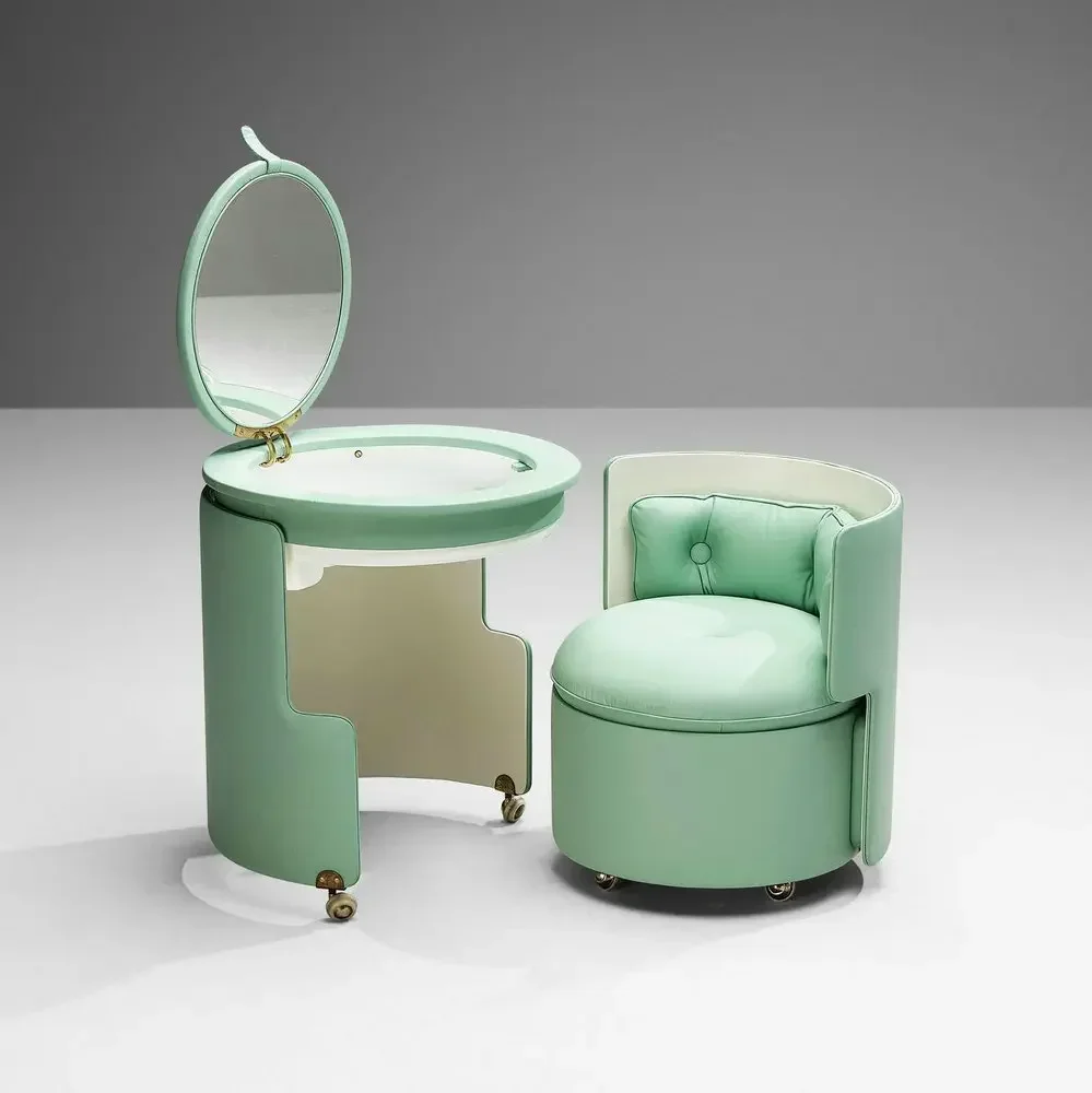 Mid-Century Modern green dilly dally vanity Corner Mirrored Vanity Makeup Wooden Dressing Table With Lighted Mirror And Stool