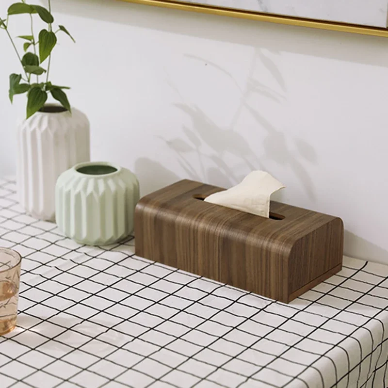 Simple Living Room Tissue Box Walnut Wood Bathroom Paper Box Table Desktop Storage Box Wooden Tissue Case Kitchen Accessories