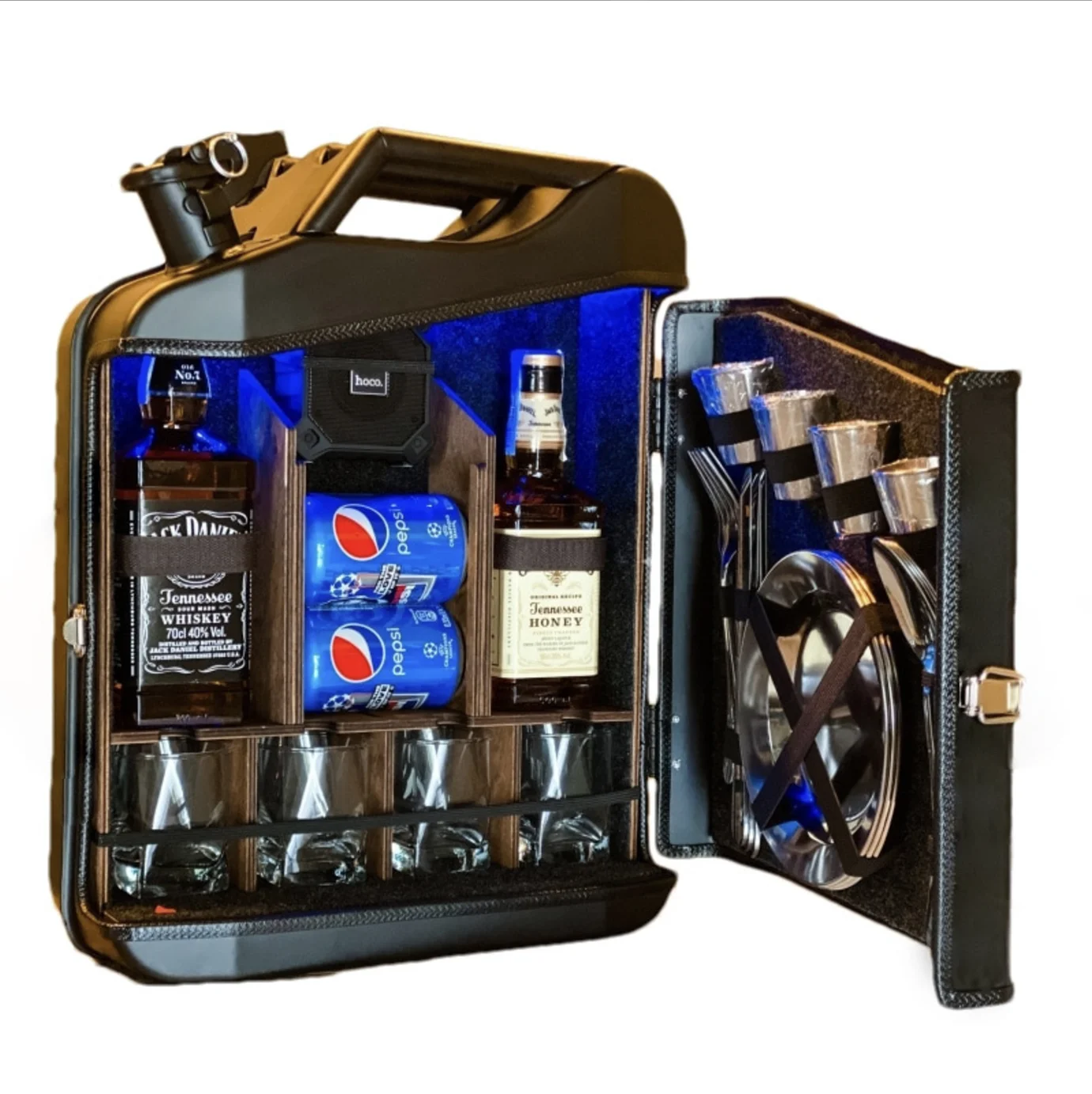 Mini Bar with Wooden Rack for Home Canister Bar Father's Day Gift Custom 20L Black Matte Fuel Metal Jerry Can