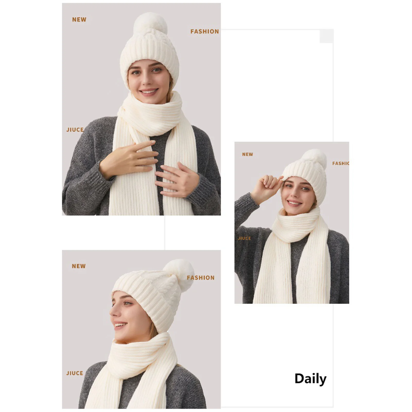 Winter Beanie Hat and Scarf Set Solid Color Outdoor Cycling Warm Two-piece Set n and Women Gift