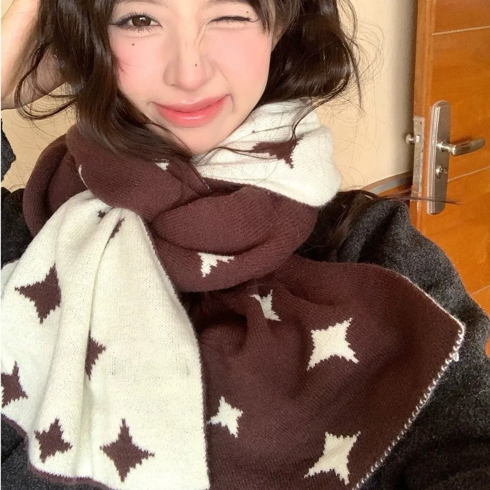 

Harajuku корейский стиль звездный узор шейный платок мягкий утолщенный женский зимний шарф теплый кашемировый вязаный шаль женский
