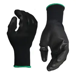 10 pairs Black Pu Coated Polyester Shell Cut Resistant Anti Slip Working Safety Garden Gloves For Maintenance