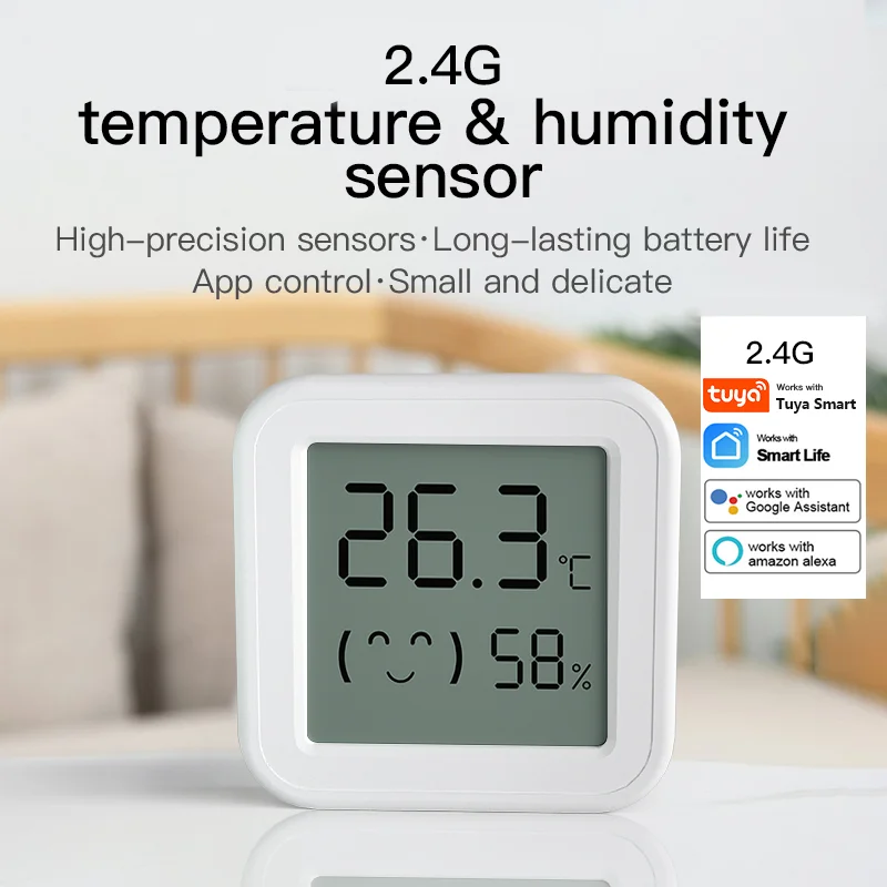 Bluetooth Temperature Humidity Sensor Mini LCD Screen Smart Tuya APP Remote Voice Control Google Thermometer Hygrometer