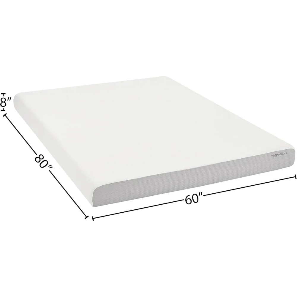 Basics Traagschuim Matras, Medium Stevig, 8 Inch, Koningin, Wit/Grijs