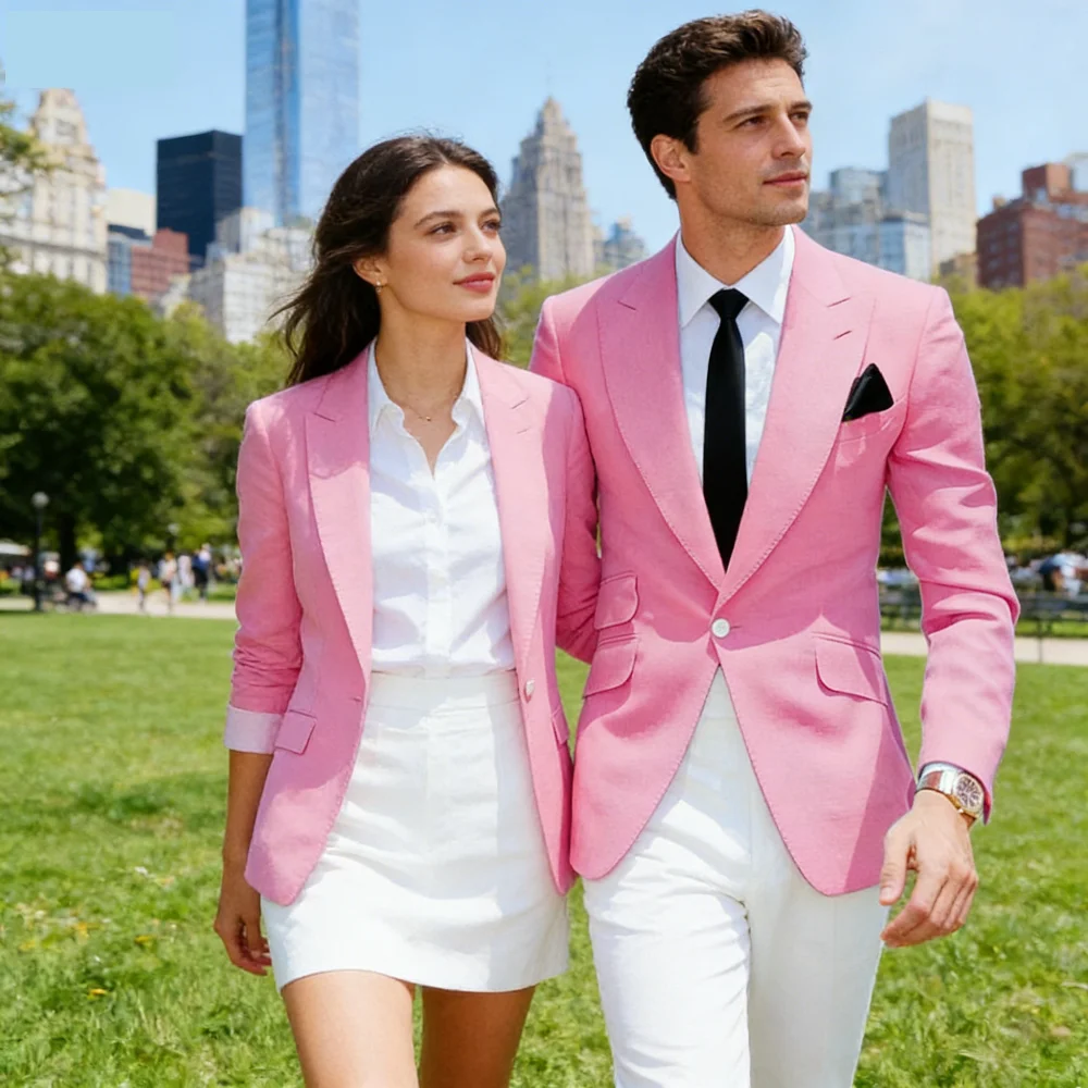 

Pink Slim Fit Blazer for Men Peak Lapel Single Breasted Elegant Dinner Jacket Smoking Suit for Wedding And Business
