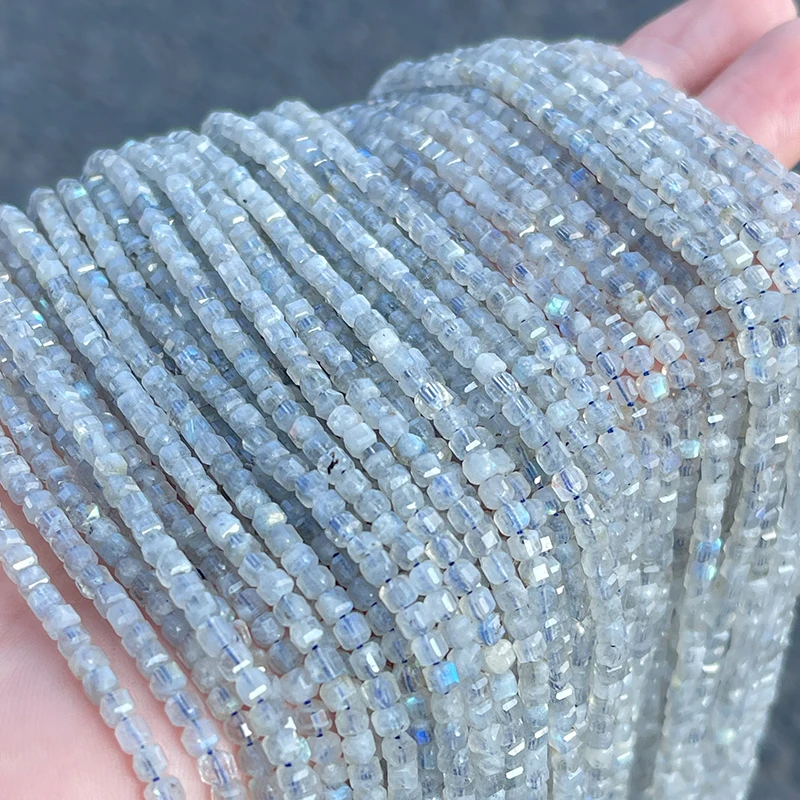 2.5 مللي متر حجر القمر الرمادي الطبيعي الأوجه مربع حبة فضفاض حبة مكعب حبة لصنع المجوهرات سوار ذاتي الصنع إكسسوارات عقد #3