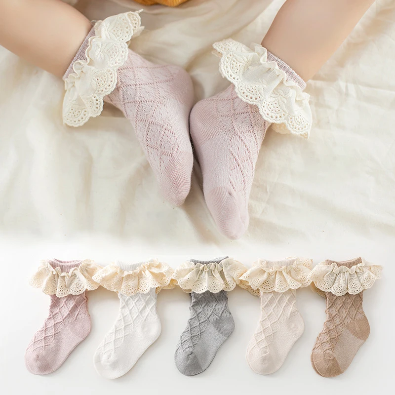 

Spring Autumn Baby Girls Lace Socks Newborn Infant Kids Frilly Cute Socks Toddler Cotton Flower Long Tube Sock For 0-5Years