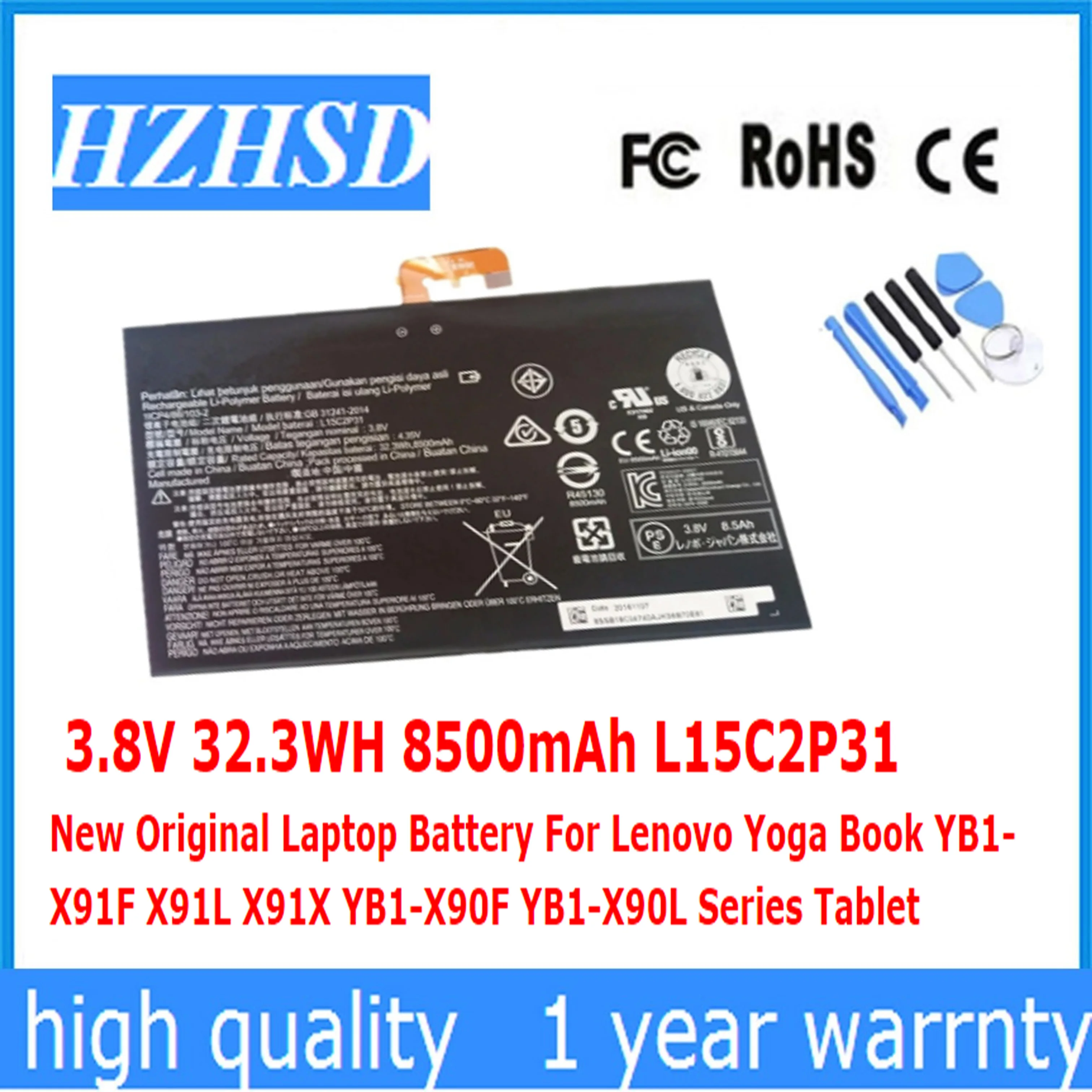 

3.8V 32.3WH 8500mAh L15C2P31 New Original Laptop Battery For Lenovo Yoga Book YB1- X91F X91L X91X YB1-X90F YB1-X90L Series Table