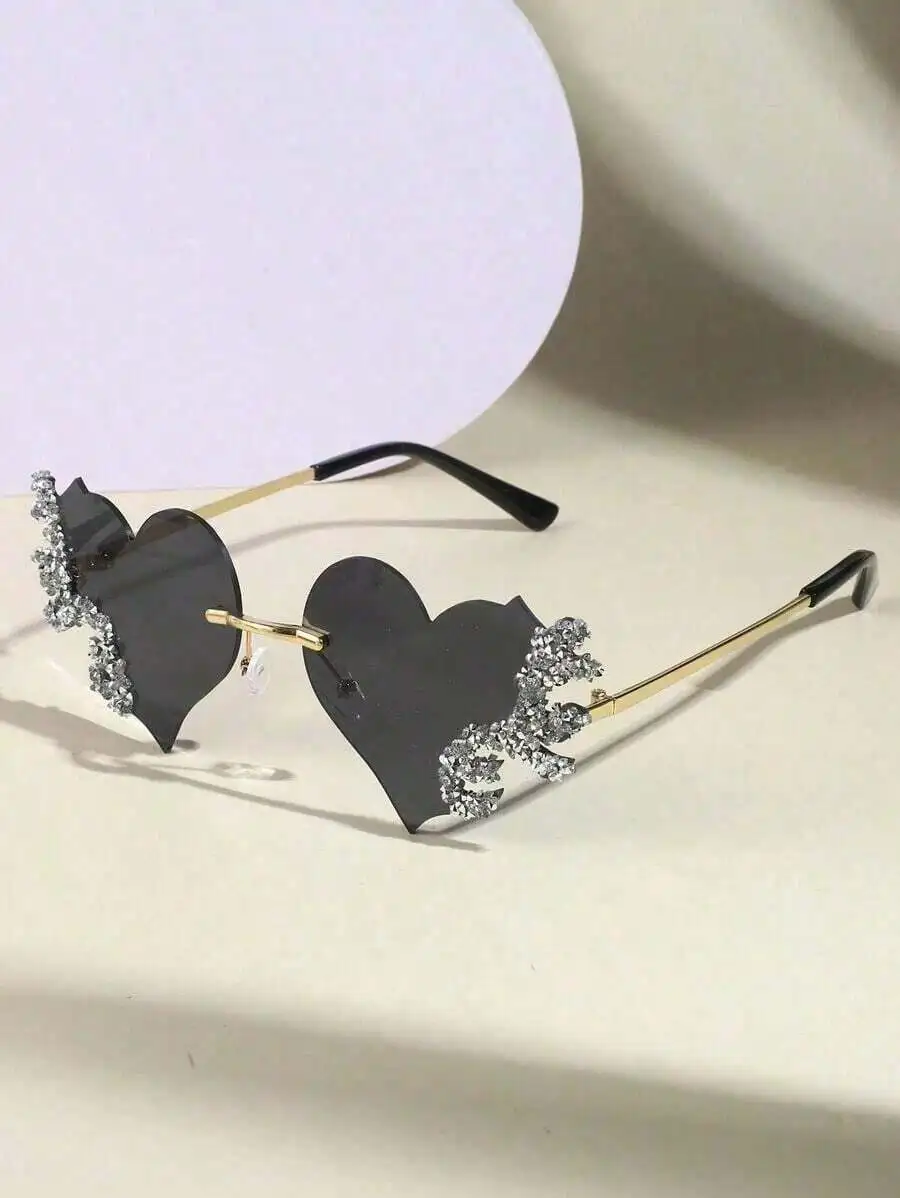 1 Piece Of Retro Frameless Wedding Couple Broken Rhinestone Flame Flash Diamond Differentiated Fashion Glasses Suitable For