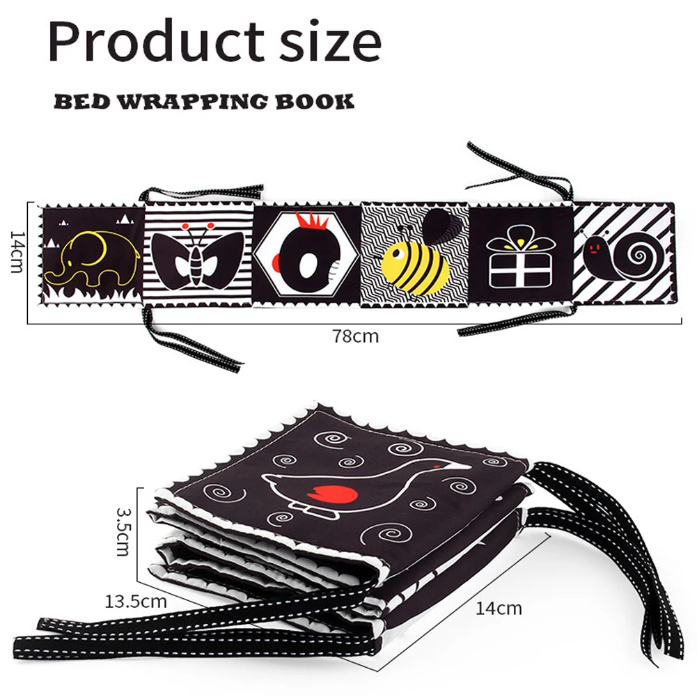 Baby Cloth Book High Contrast Baby Toys 0-36 Months Newborn Crib Toys Black and White Animal Sensory Cloth Books Montessori Toys