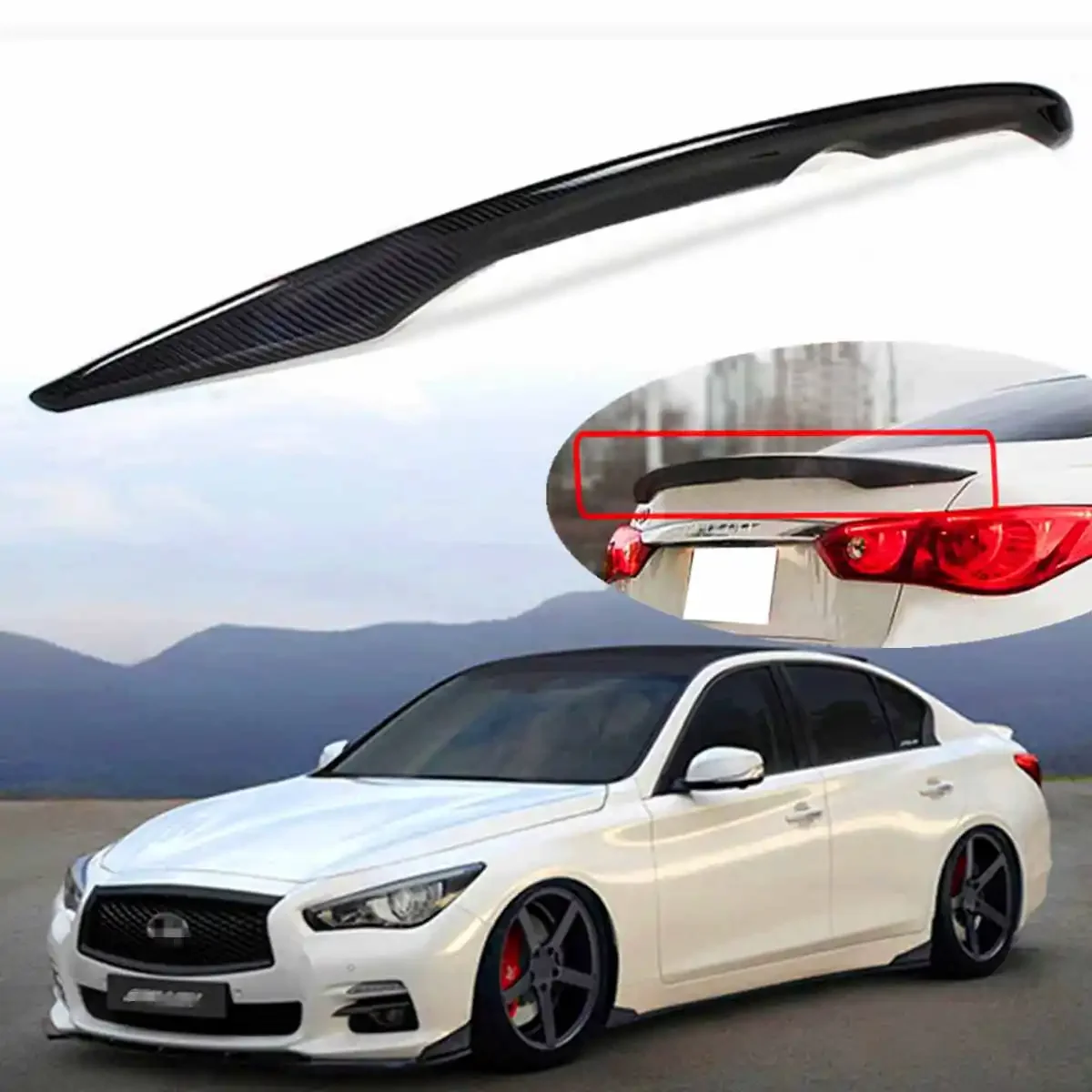 

High Quality Real Carbon Fiber Car Rear Trunk Spoiler Wing Lid Extension For INFINITI Q50 2014-2017 Car Rear Wing Spoiler Lip